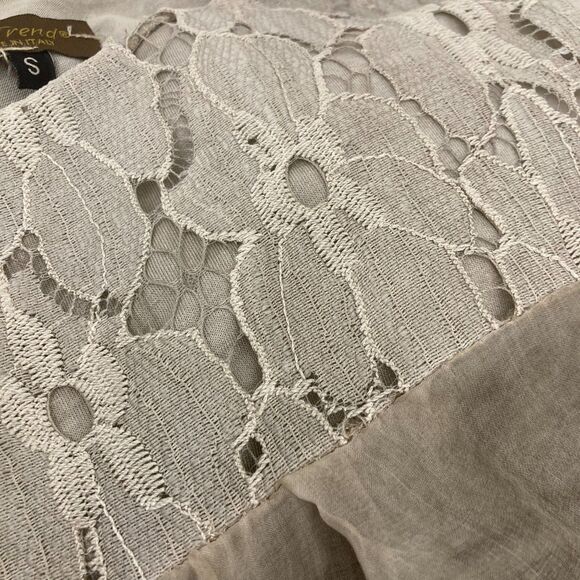 H Trend Italy Silk Lace Blouse S Beige Asymmetric Hem Made in Italy - Picture 6 of 14